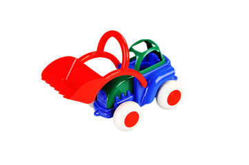 Colorful toy tractor isolated on a white