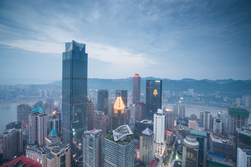 Aerial view of the downtown in Chongqing