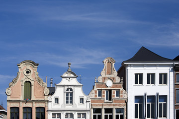Facade of 18th century buildings in Mechelen, Belgium.
