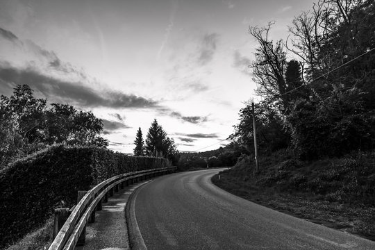 mountain road black and white