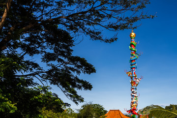 Obraz premium dragon pole at chinese temple with big tree