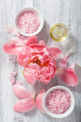 pink flower salt peony essential oil for spa and aromatherapy