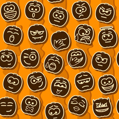 Vector Seamless Pattern Halloween Pumpkins Smileys