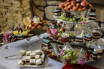 wedding Diversity of pastry decorated with fruit
