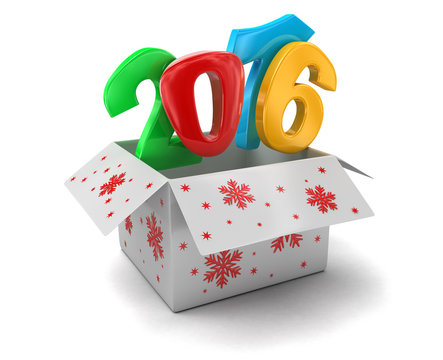 New year 2016 in box (clipping path included)