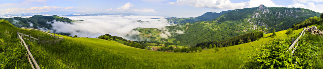 Fototapeta na wymiar Panorama of green slopes in Tara mountain