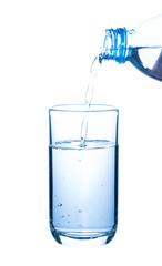 Pouring water from bottle into glass