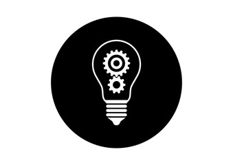 Black and white lightbulb icon on white background