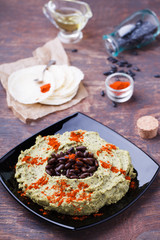 Hummus black bean.selective focus