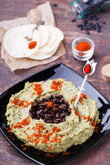 Hummus black bean.selective focus