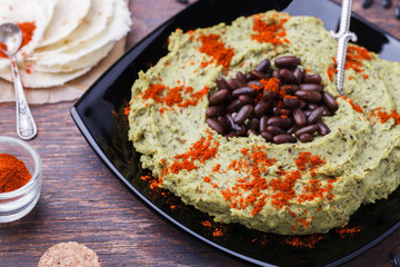 Hummus black bean.selective focus