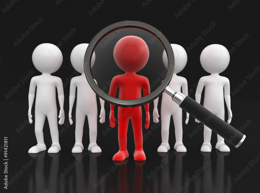 Poster man with loupe (clipping path included)