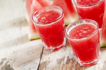 Fresh watermelon juice, selective focus