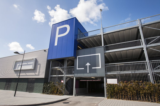 Parking garage with blank billboard