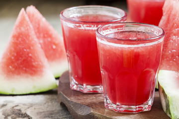 Fresh watermelon juice, selective focus