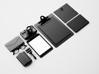 Obraz premium Set of blank classic elements on the white table. 3d render