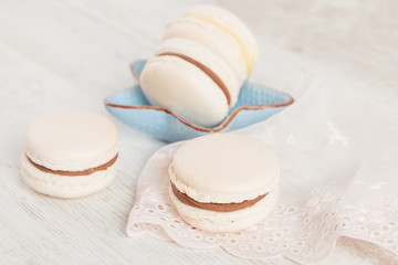 White vanilla macaroons. Pastel colored