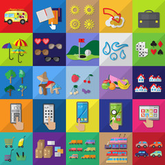 Flat Icons Set: Vector Illustration, Graphic Design. Collection Of Colorful Icons