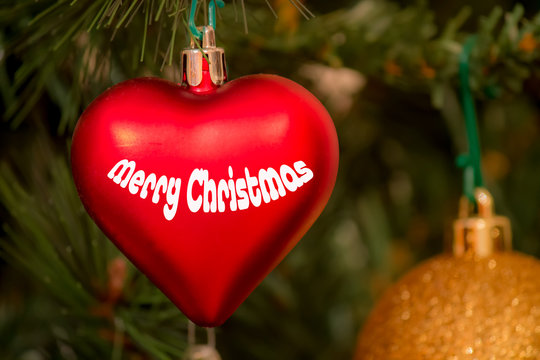 Christmas red ball, heart-shaped