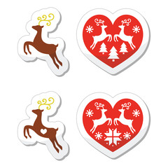 Reindeer, deer jumping, Christmas icons set 