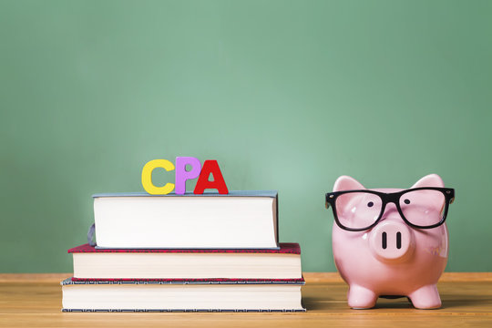 Certified Public Accountant Theme With Pink Piggy Bank