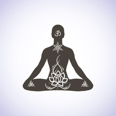 Yoga lotus position, meditation, mindfulness, zen. Vector Linear