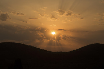 Golden sunset over mountains 