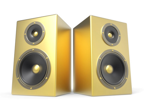 two 3D golden speakers isolated on white background Stock Illustration |  Adobe Stock