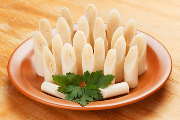 Heart of palm (palmito) on plate