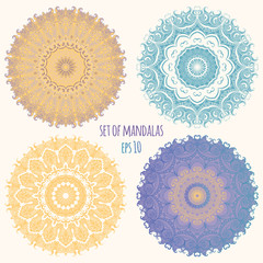 Set of color mandalas on the light background