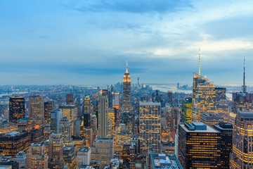 Fototapeta na wymiar New York City with skyscrapers at sunset