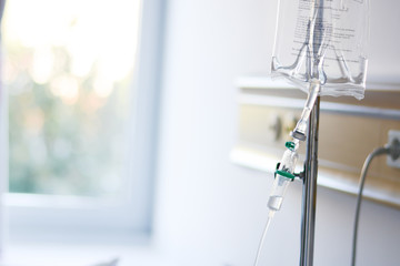 Intravenous drip or Perfusion recipient administrated in a hospital room