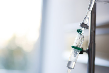 Intravenous drip or Perfusion recipient administrated in a hospital room