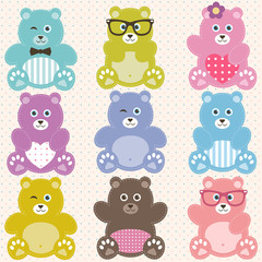 Set of cute teddy bears