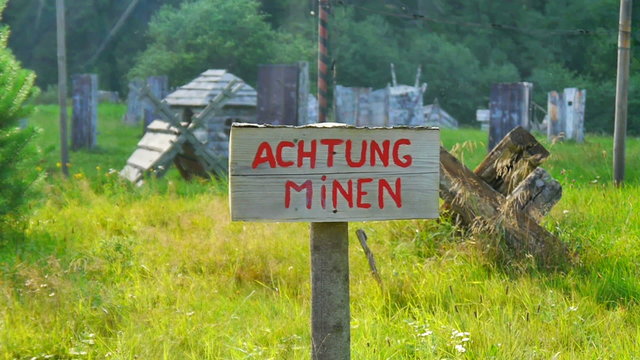 Warning sign on mined area.