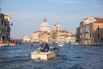 Naklejka premium Boat taxis in Venice, Italy