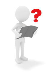 3D Männchen mit Buch und Fragezeichen