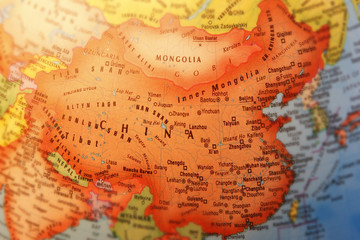 China close-up on globe