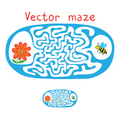 Vector Maze, Labyrinth with Flying Bee and flower