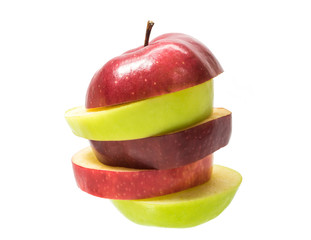 isolated sliced red and green apple