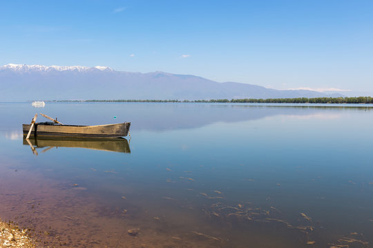 Boat at Kerkini lake in Serres, in Greece