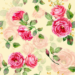 Seamless pattern of watercolor red roses. Illustration of flowers. Vintage. Can be used for gift wrapping paper, the background of Valentine's day, birthday, mother's day and so on.