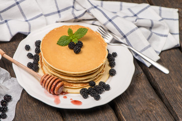 Pancakes with fresh blackberries
