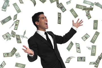 Raining money on a businessman