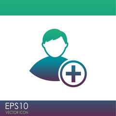 Vector icon of add friend contact. Add user sign icon. Avatar icon.