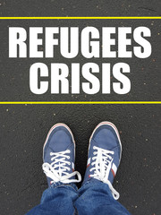 Male sneakers with refugees crisis