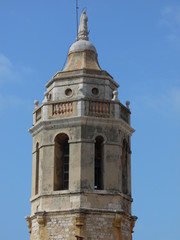 Fototapeta na wymiar Sitges - Clocher de l'église de Saint Barthélemy et Sainte Tècle