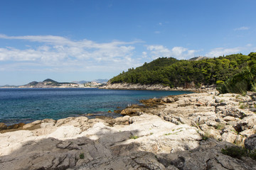 Nobody at the rocky coastline at the Lokrum Island in Croatia.