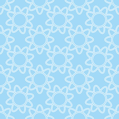 Linear white flowers on  blue background seamless pattern. Abstr