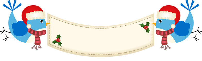 Christmas couple birds holding a blank sign